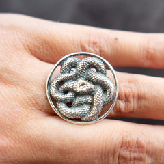 Srebrny pierścionek z wężem.